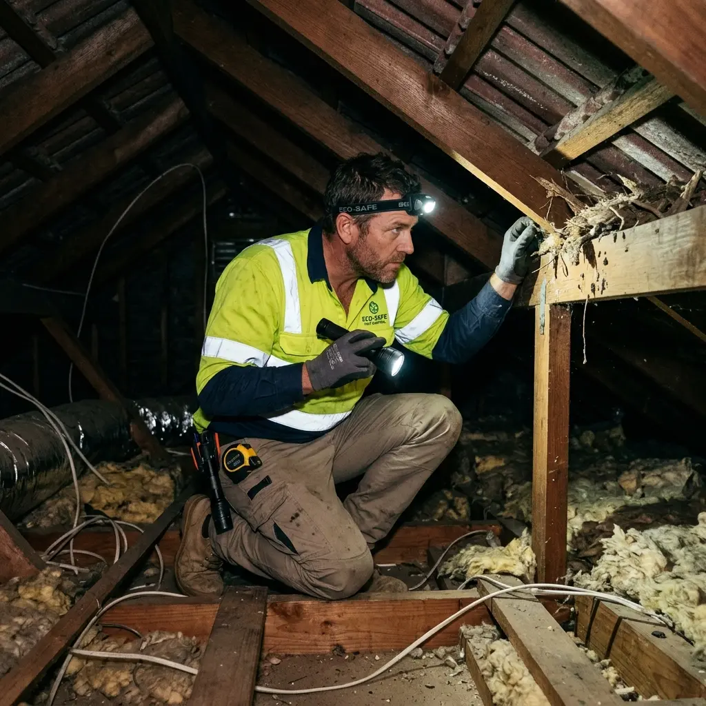 Technician inspecting a Wallan subfloor void for a deceased cat